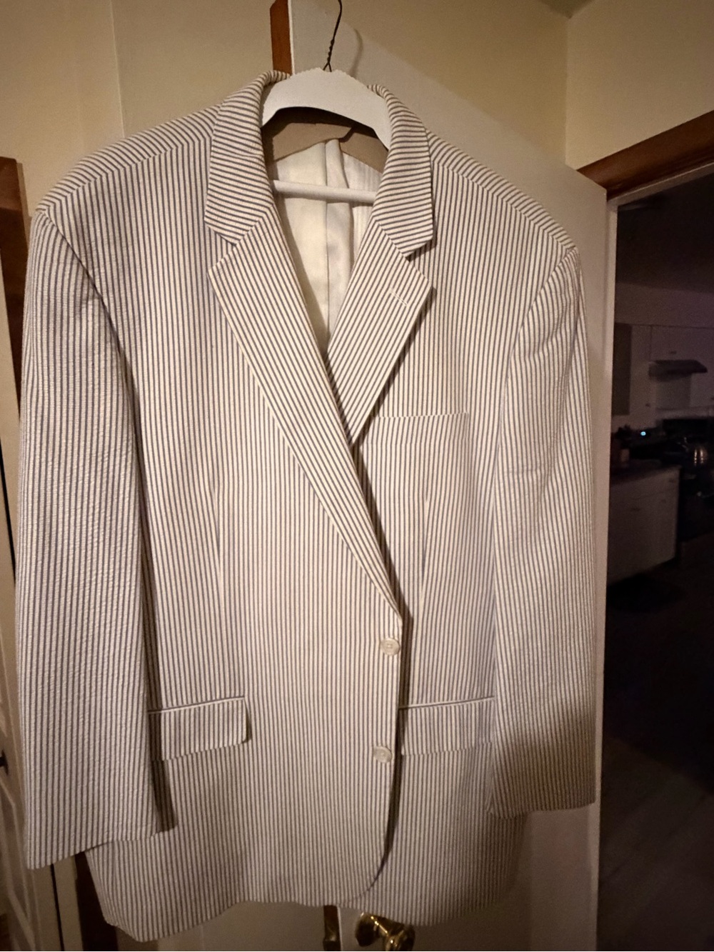 Geoffrey Beene Cream and Light Gray Striped Blazer